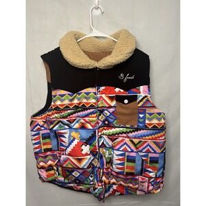 B Fresh Reversible Cowboy Vest Sherpa Collar Western Aztec Print Snap Front